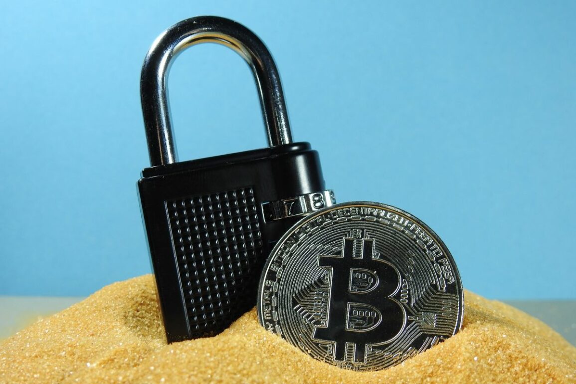 Bitcoin and security lock illustrate public and private keys